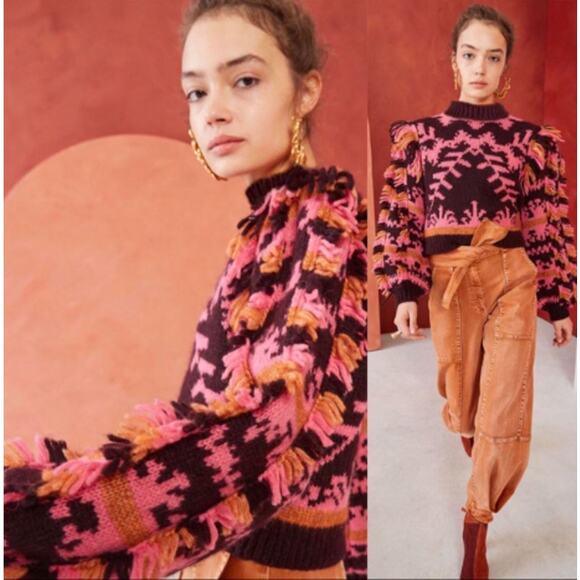 Ulla Johnson Boho Fringe Sweater Size XS Fuchsia Abia Alpaca RARE - Picture 3 of 7